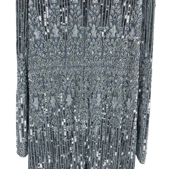 Mac Duggal Embellished Long Sleeve Midi Dress Platinum 5576 Size 20 - Picture 10 of 13